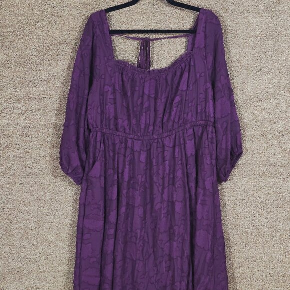Torrid Mini Clip Floral Square Neck Tiered Pockets Dress Sz 1 Plum Pre-Owned - Picture 6 of 7